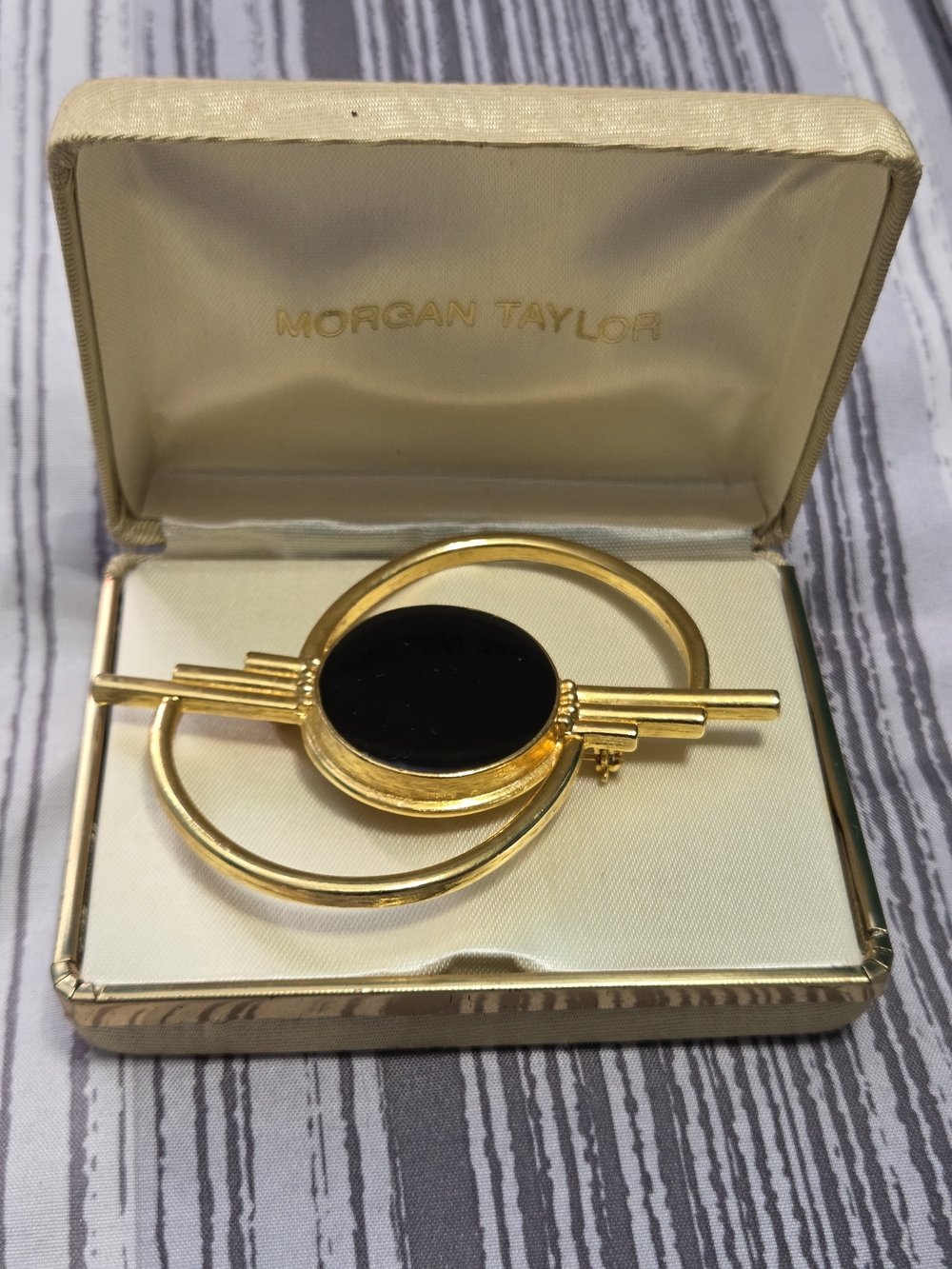 Morgan Taylor Vintage Modernist Abstract Gold & Black Statement Brooch, In Box